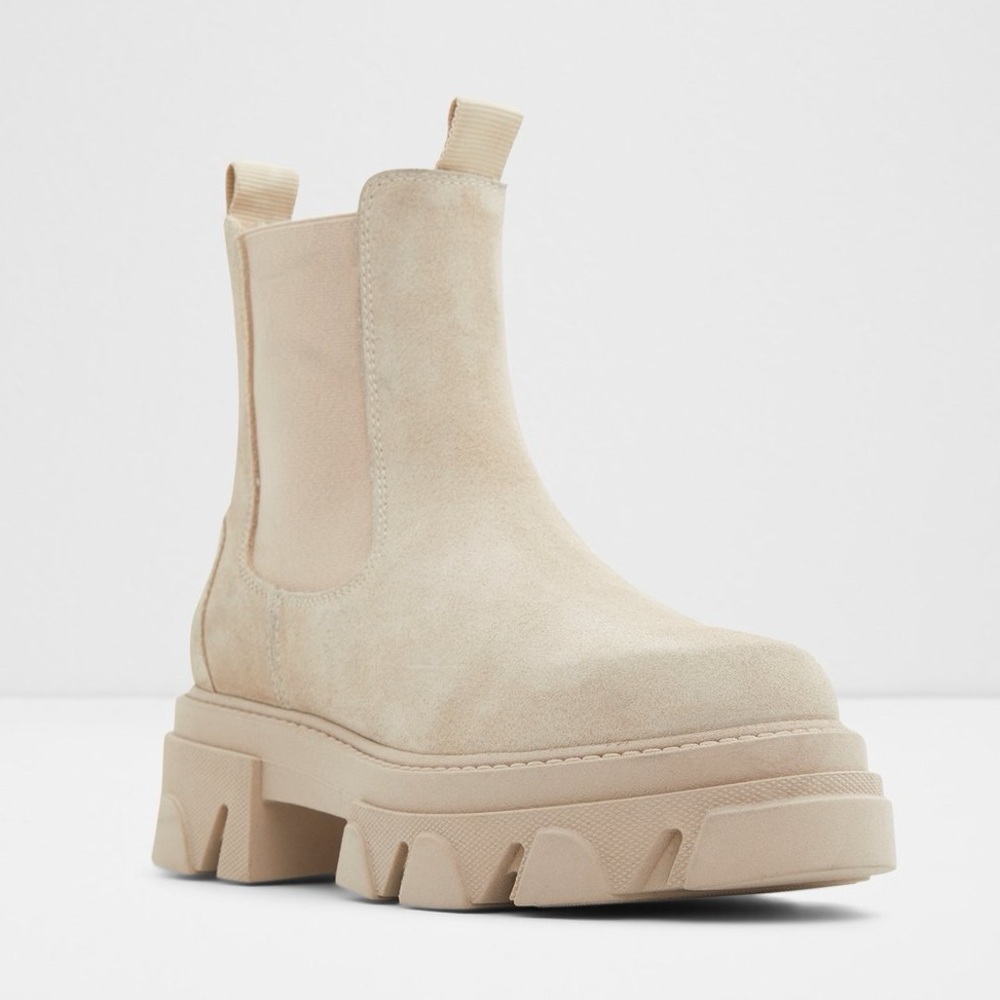 Aldo Bigtrek Nude Beige Suede Leather Lugsole Chunky Chelsea Ankle Boot Bootie - Picture 6 of 17